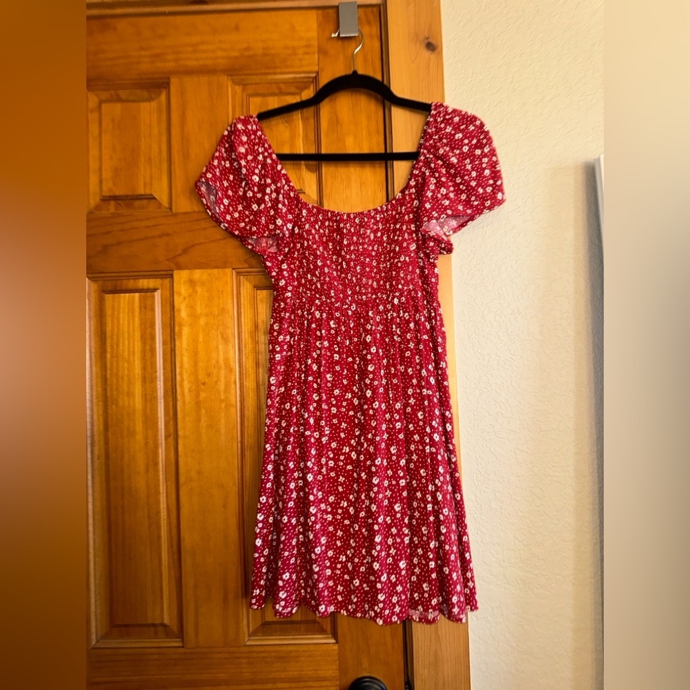AE Womens Red Floral Flutter Sleeve Mini Dress - Picture 11 of 12